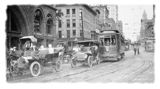 Photo of Water & Wisconsin Ave with Automobiles and Trolleys
