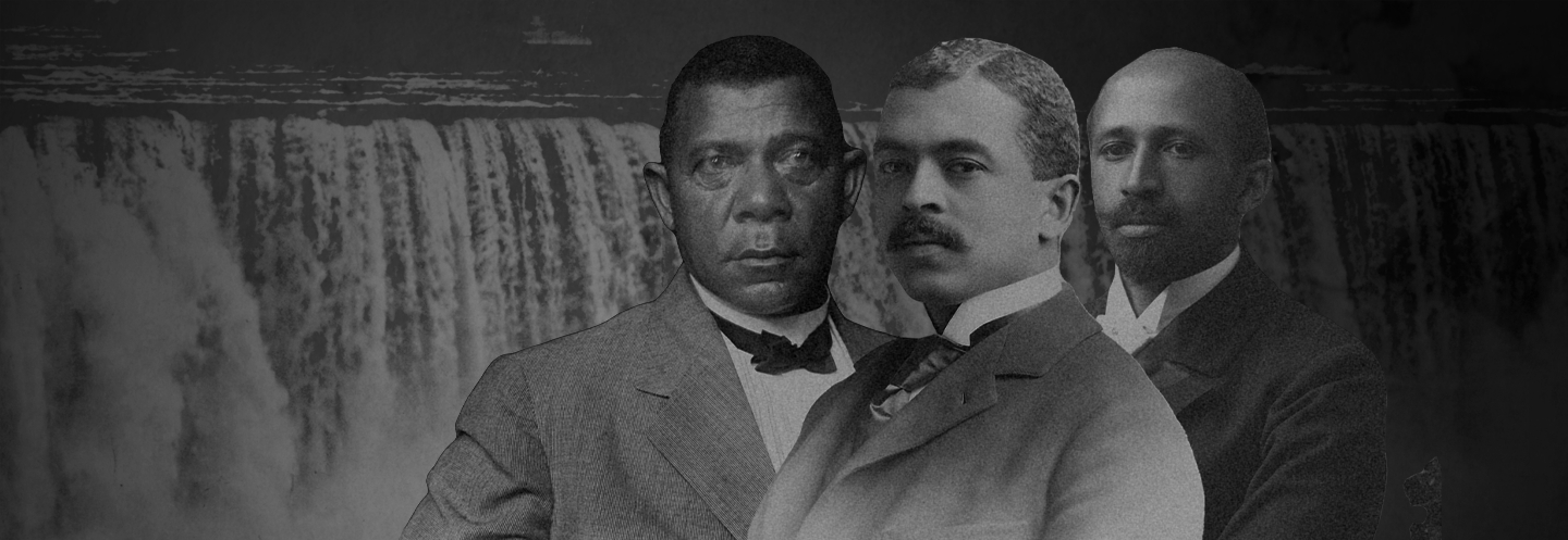 Booker T. Washington, W.E.B. DuBois, and William Monroe Trotter with Niagara Falls in the background