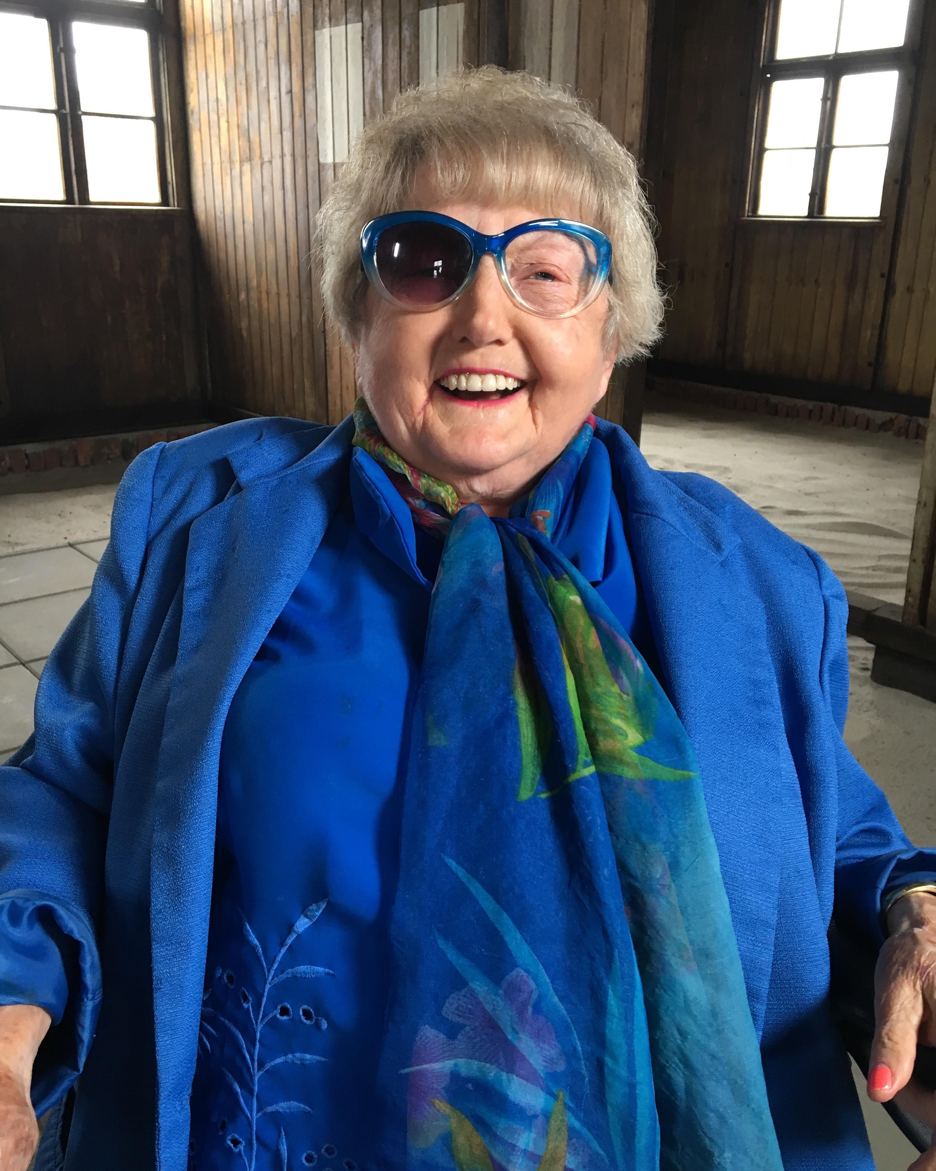 The funny side of Eva Kor - laughing after a lens dropped out of her sunglasses.