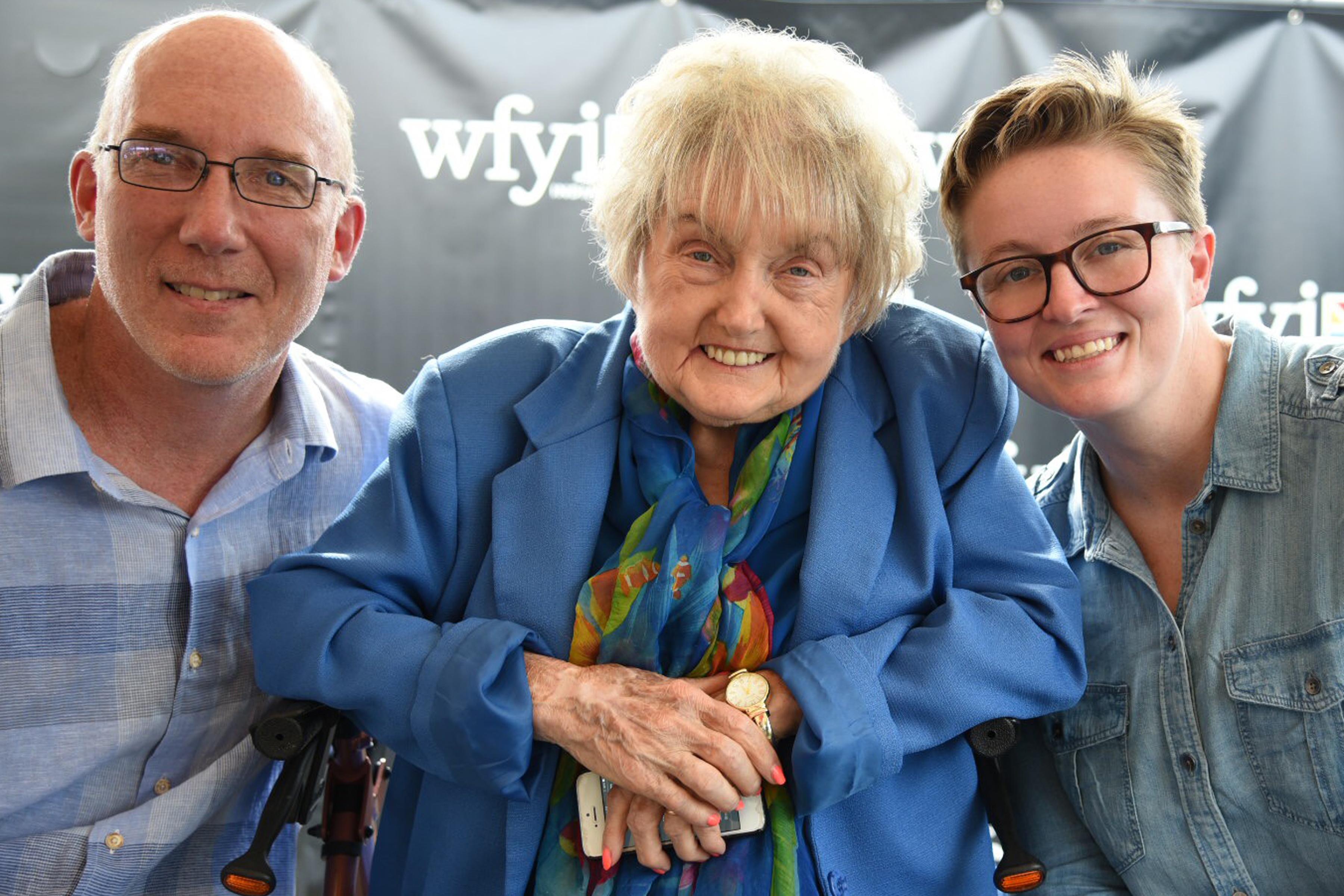 Eva Kor with Ted Gree and Mika Brown at the Indiana State Fair.