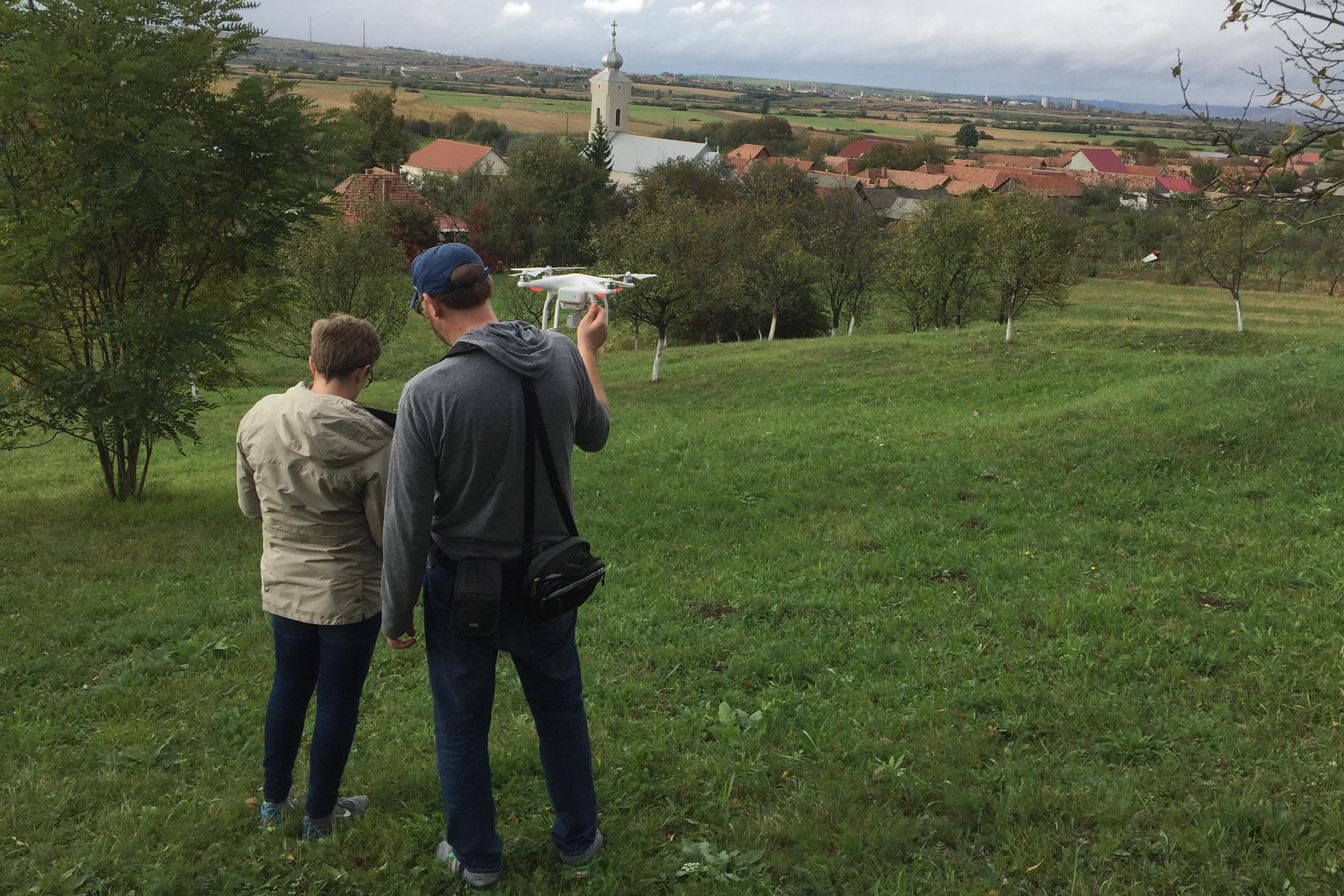 Mika Brown taking drone footage in Romania.