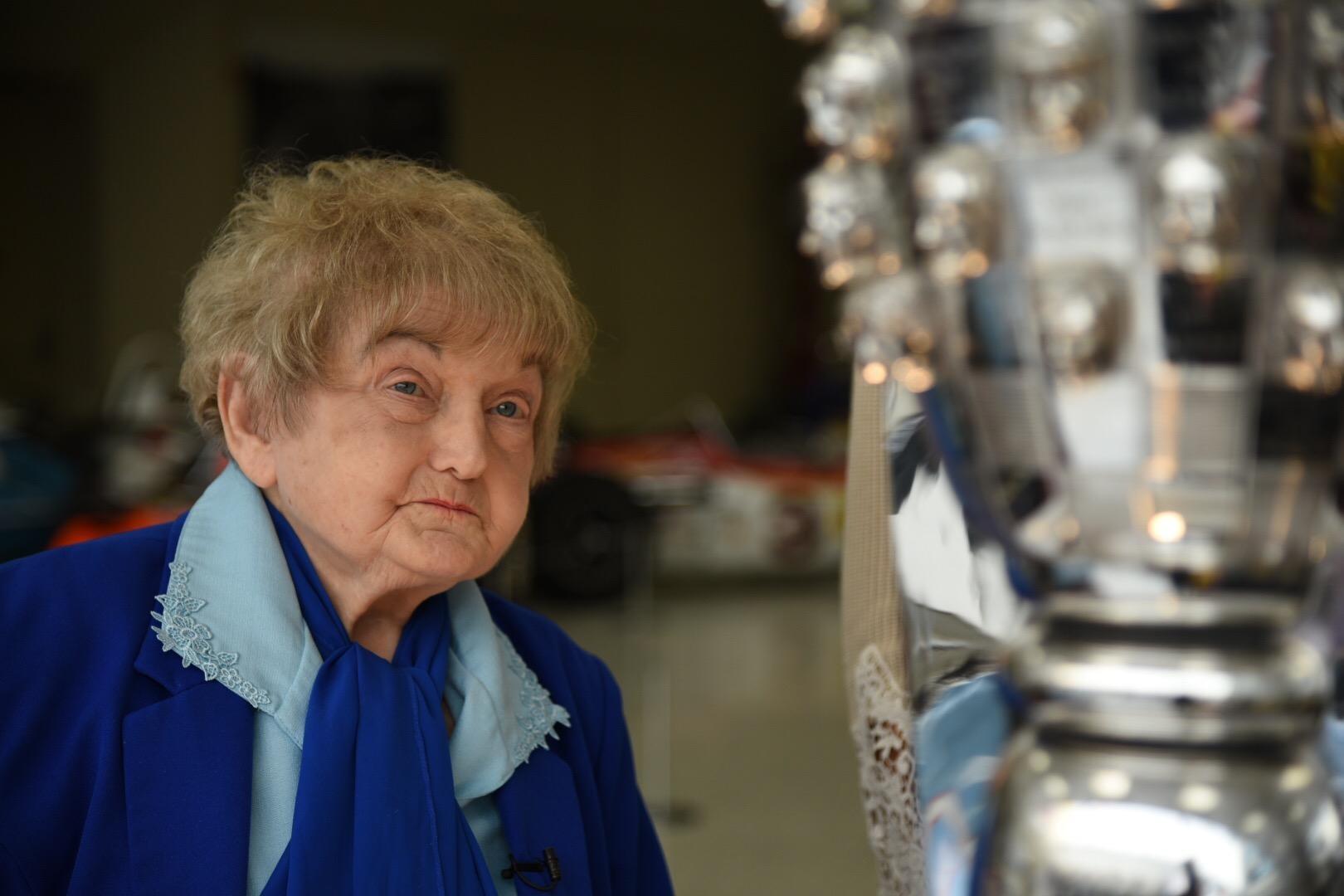 Eva Kor with the Borg Warner trophy.