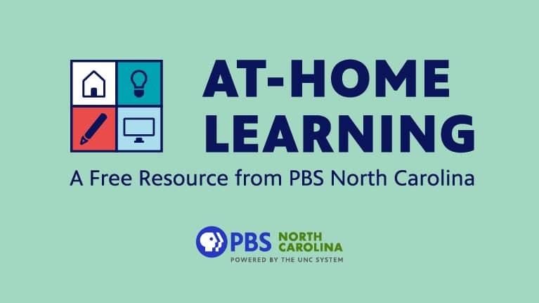 At-Home Learning logo and PBS North Carolina logo on a light green background