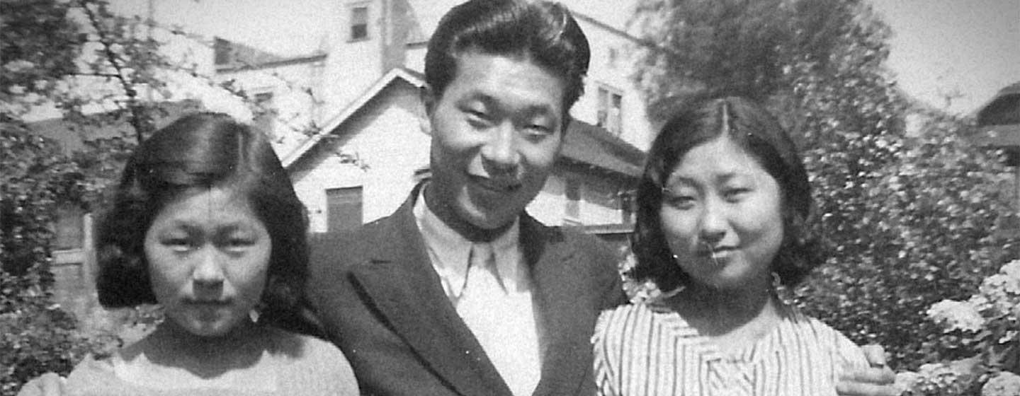 Black and white photo of Asian family