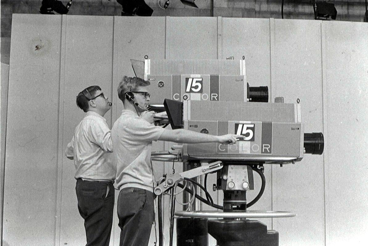 Studio cameras and operators in the late 1960s.  