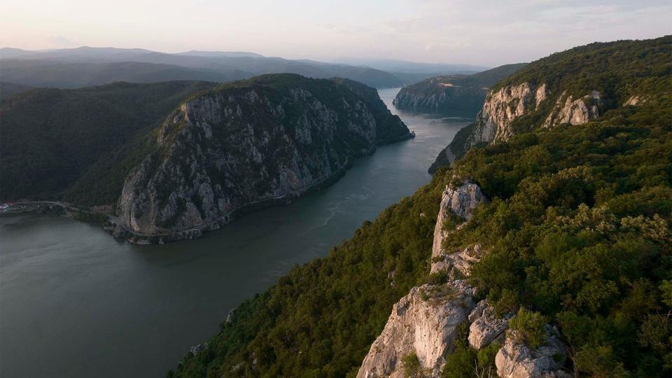 Forested cliffs along the Danube River.