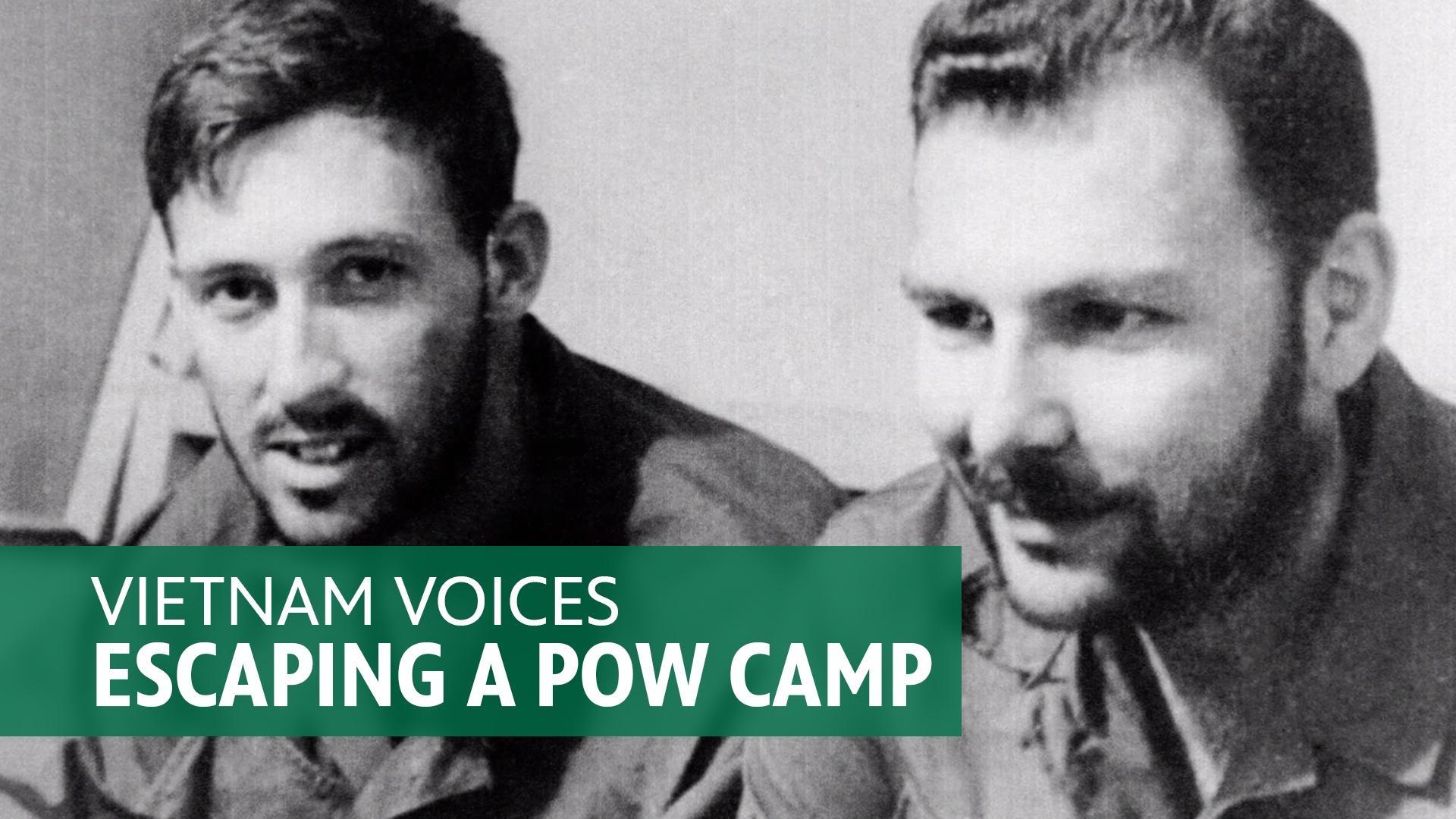 A photo of two soldiers in the Vietnam War with the caption, 'Vietnam Voices - Escaping a POW camp.'