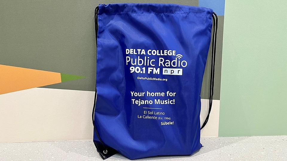 Delta College Public Media Blue Drawstring Bag