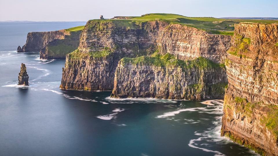 The Cliffs of Moher overlooking the Atlantic Ocean.