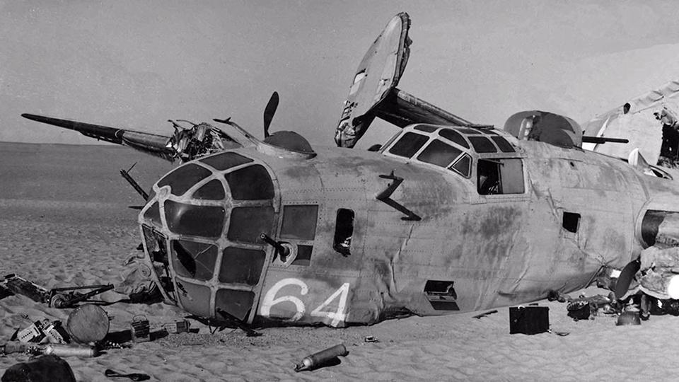 The wreckage of the B-52 bomber, Lady Be Good, in the Sahara.