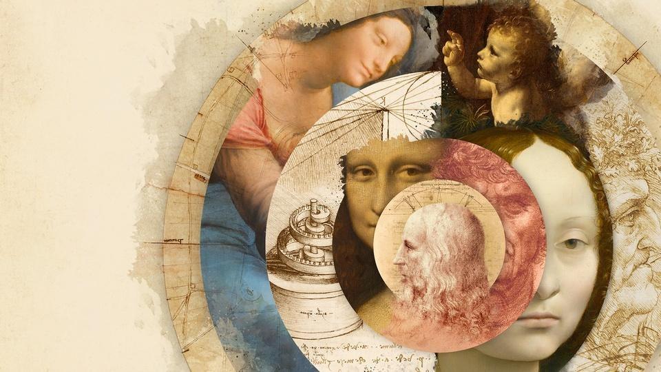 A collage of Leonardo da Vinci's work.