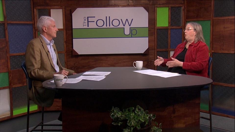 Host Mike Redford and guest Julie Keil on The Follow Up set.