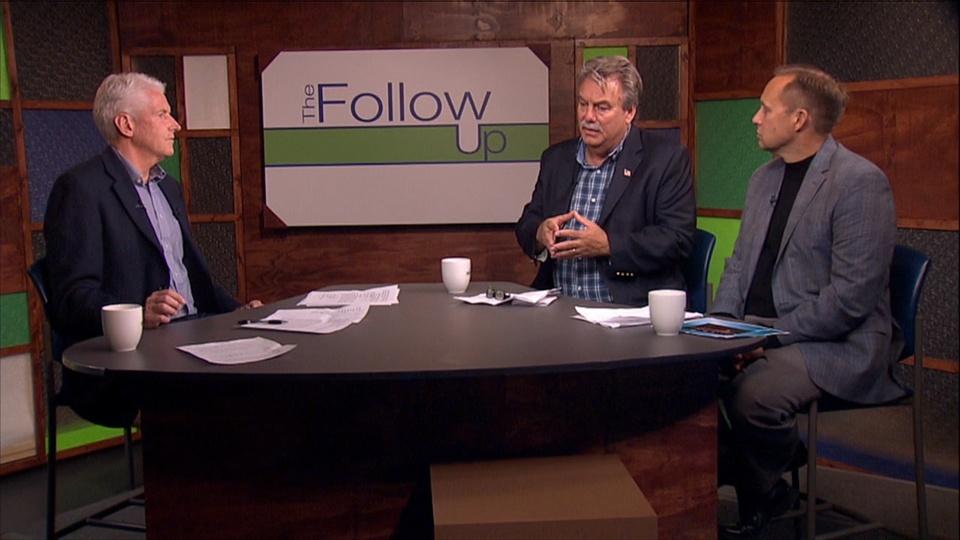 Host Mike Redford with guests on The Follow Up set.