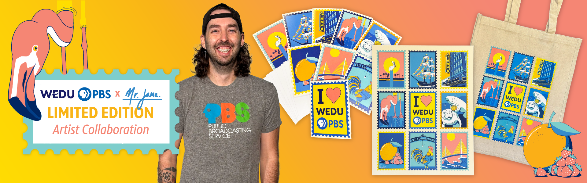 WEDU 2026 Artist Collaboration - Picture of Mr Jame and the products he designed for the station
