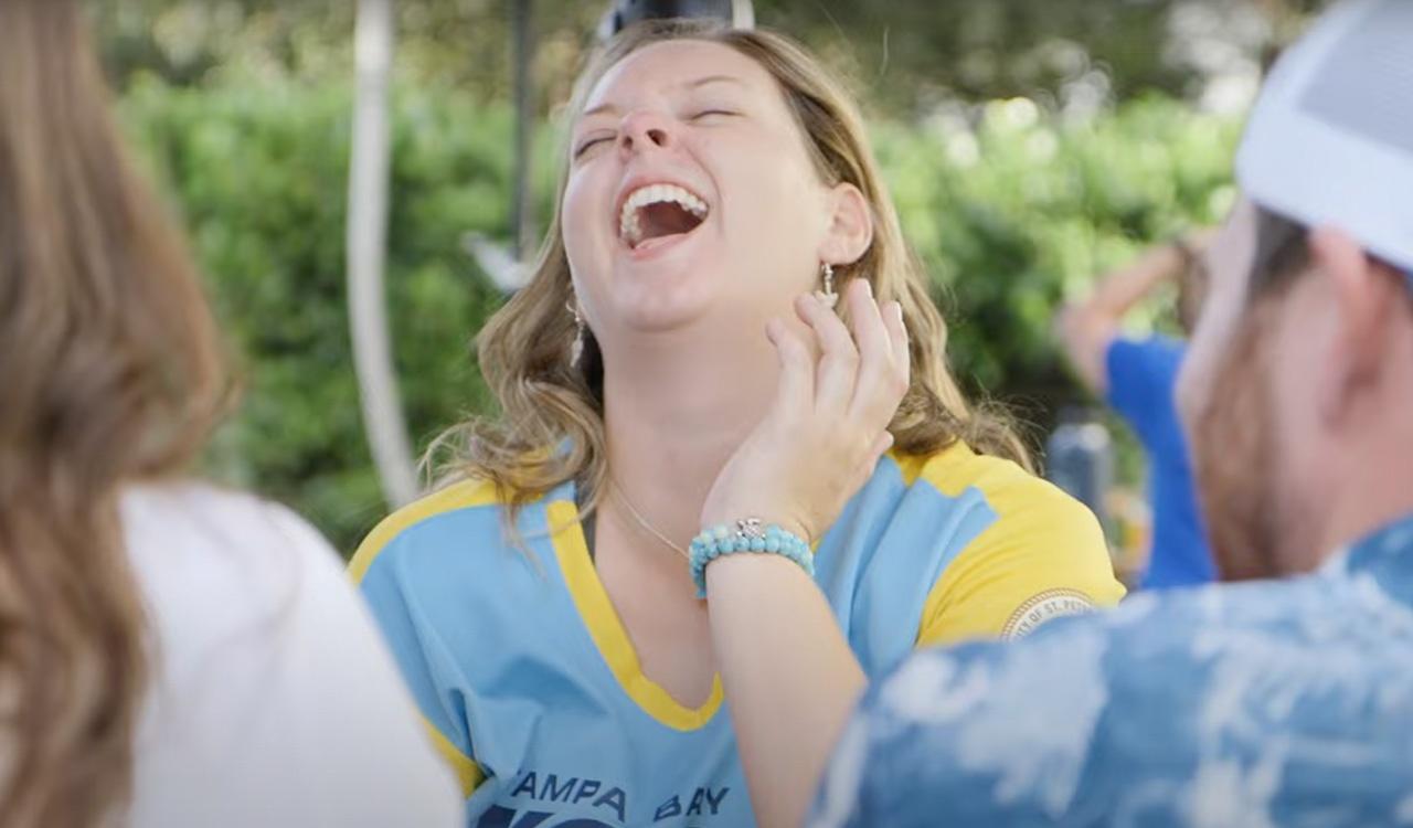 Woman laughing at Green Bench Brewery