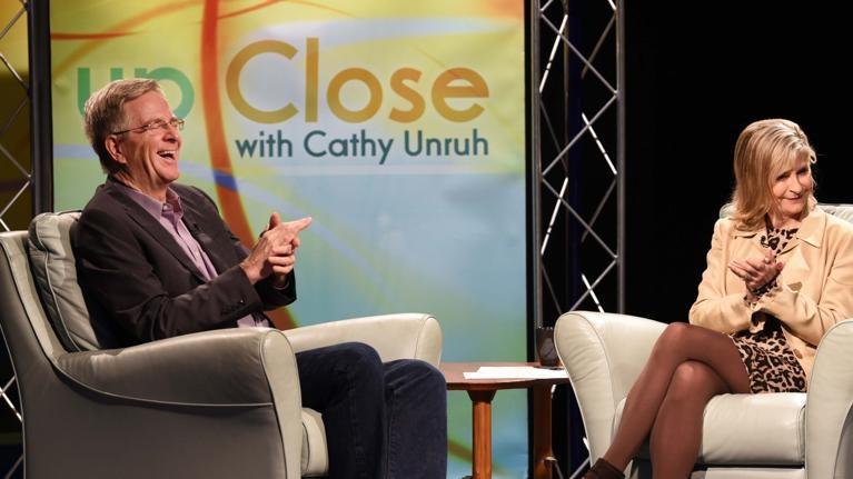 Cathy Unruh interviewing Rick Steves' on her show Up Close with Cathy Unruh