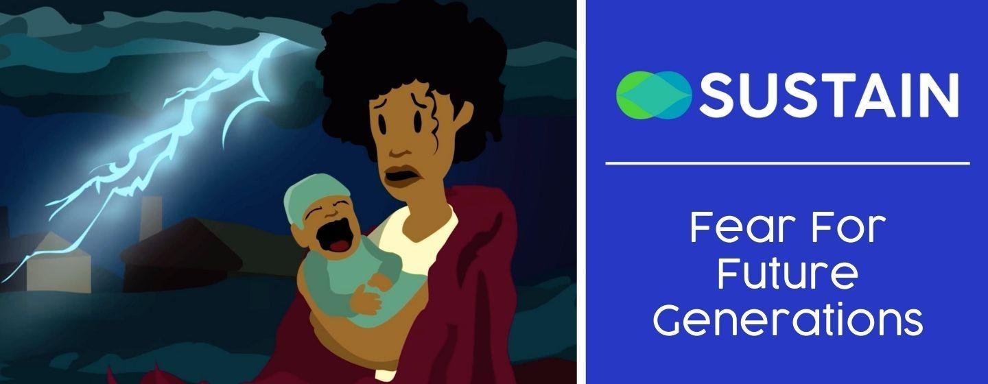 Animation | Woman holding a crying baby while lightning flashes in the background