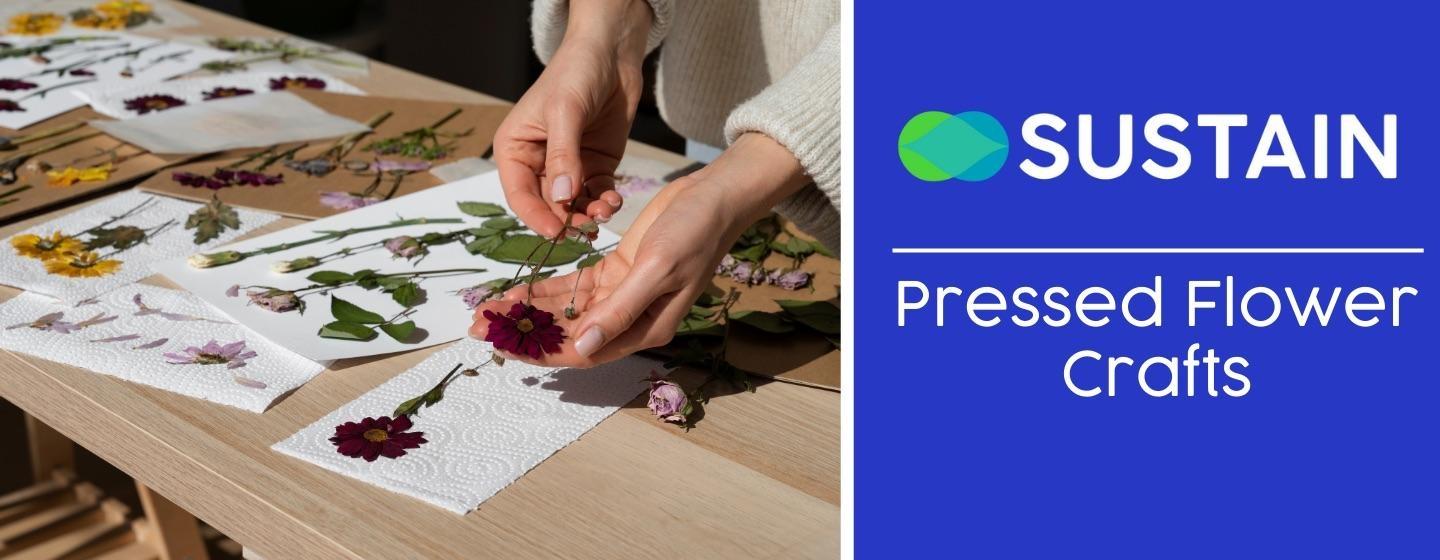 Close-up of a woman's hands, making pressed flower cards