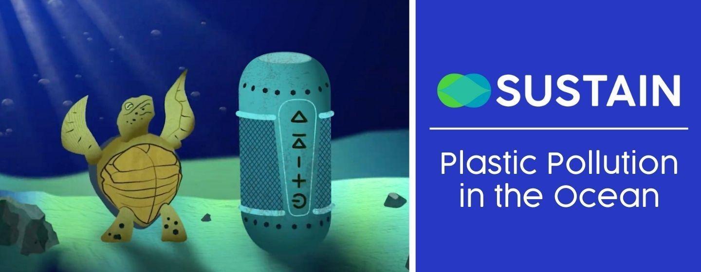 Animated turtle dancing underwater next to a mini speaker