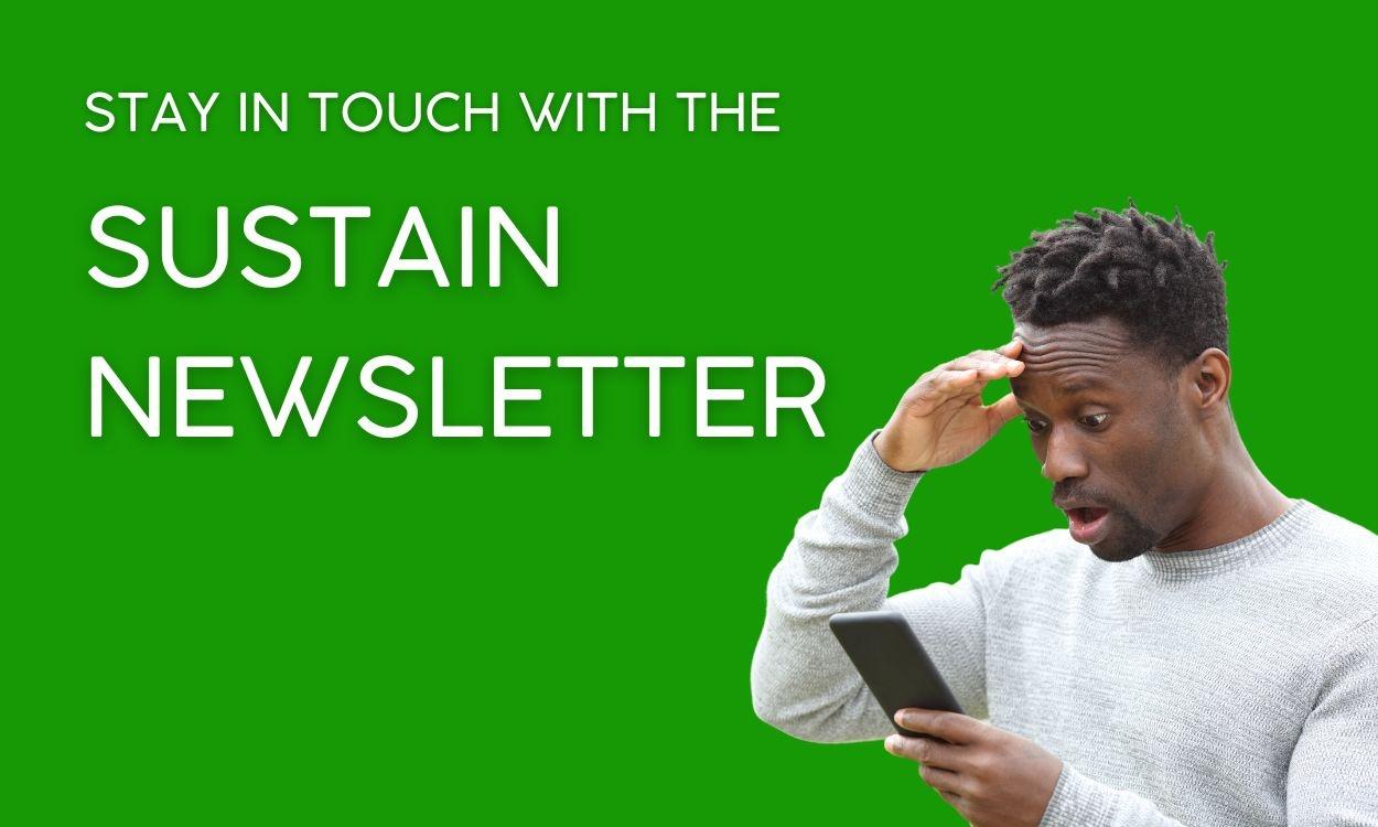 Man looking at mobile phone with surprised face | Sustain Newsletter Signup