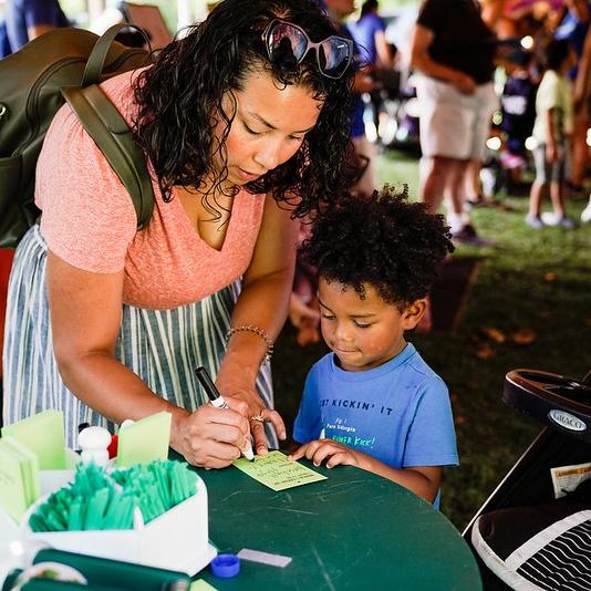 Mother and son enjoying a PBS activitie