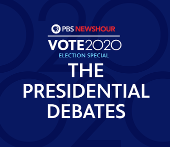 Blue background with Presidential debates text