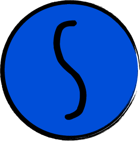 The letter "S" in the word "STEM". The letter is contained within a blud circle  with a black border,