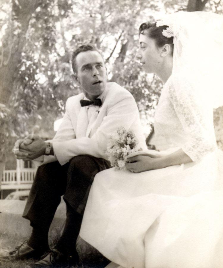 Newlyweds Bill Spencer and Lena Spencer at their wedding ceremony in Milford, Mass.