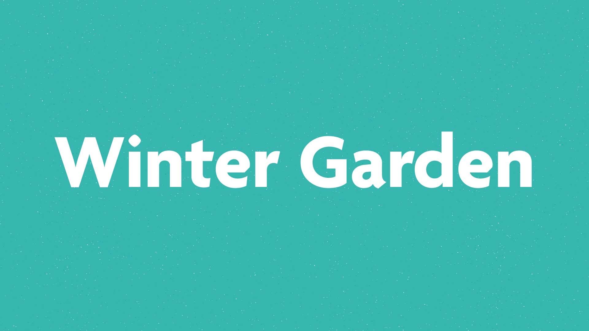 Winter Garden book submission card on a green background.