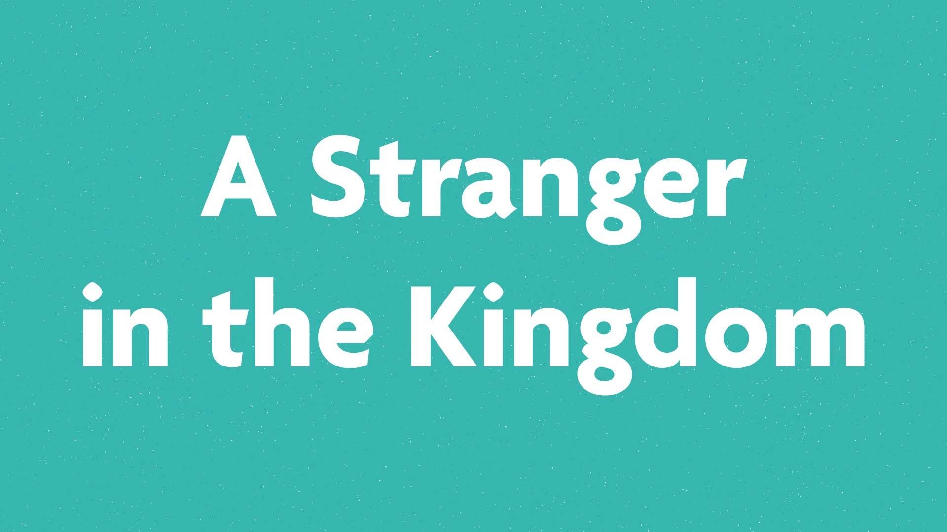 A Stranger in the Kingdom book submission card on a green background.