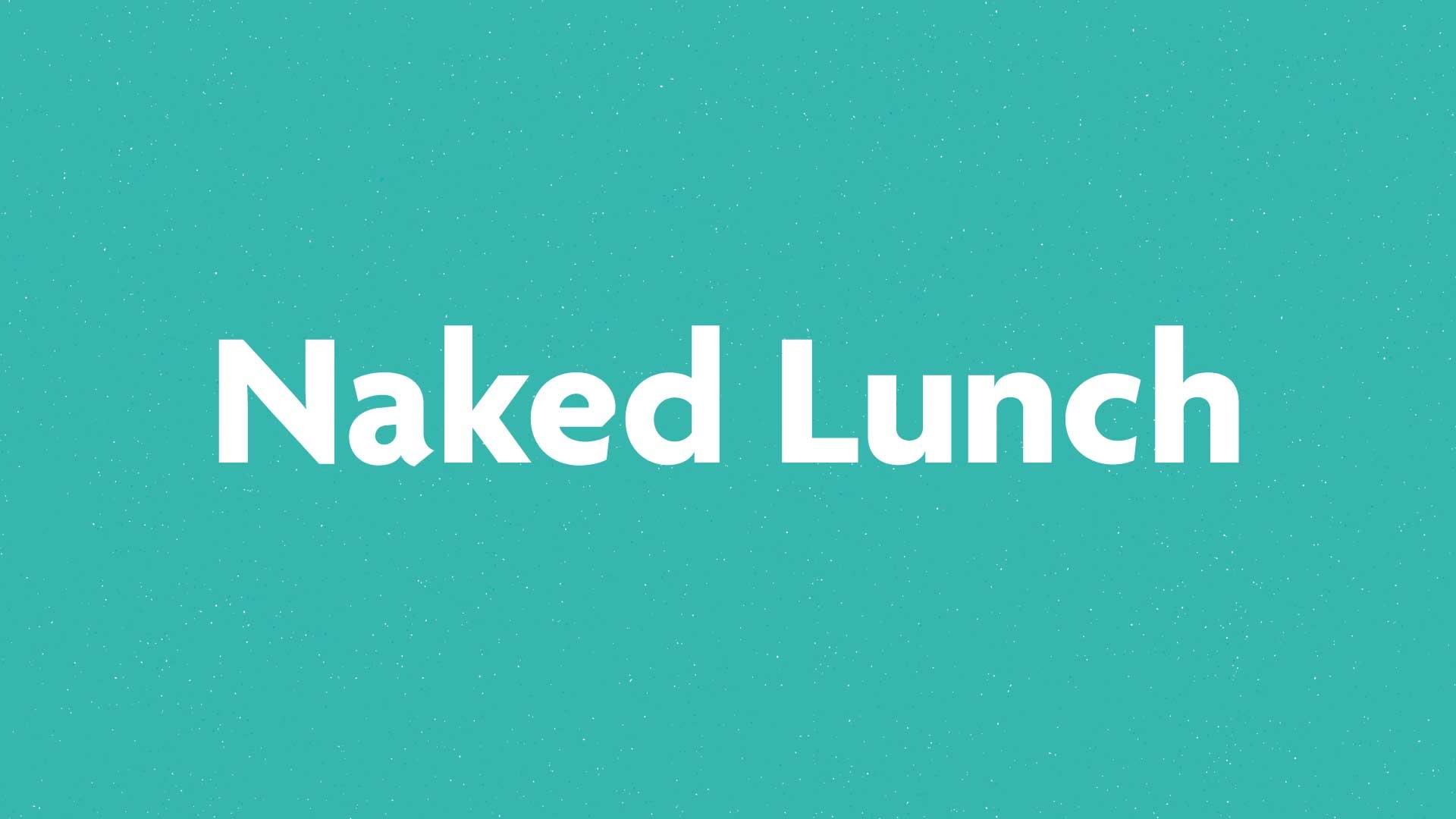 Naked Lunch book submission card on a green background.