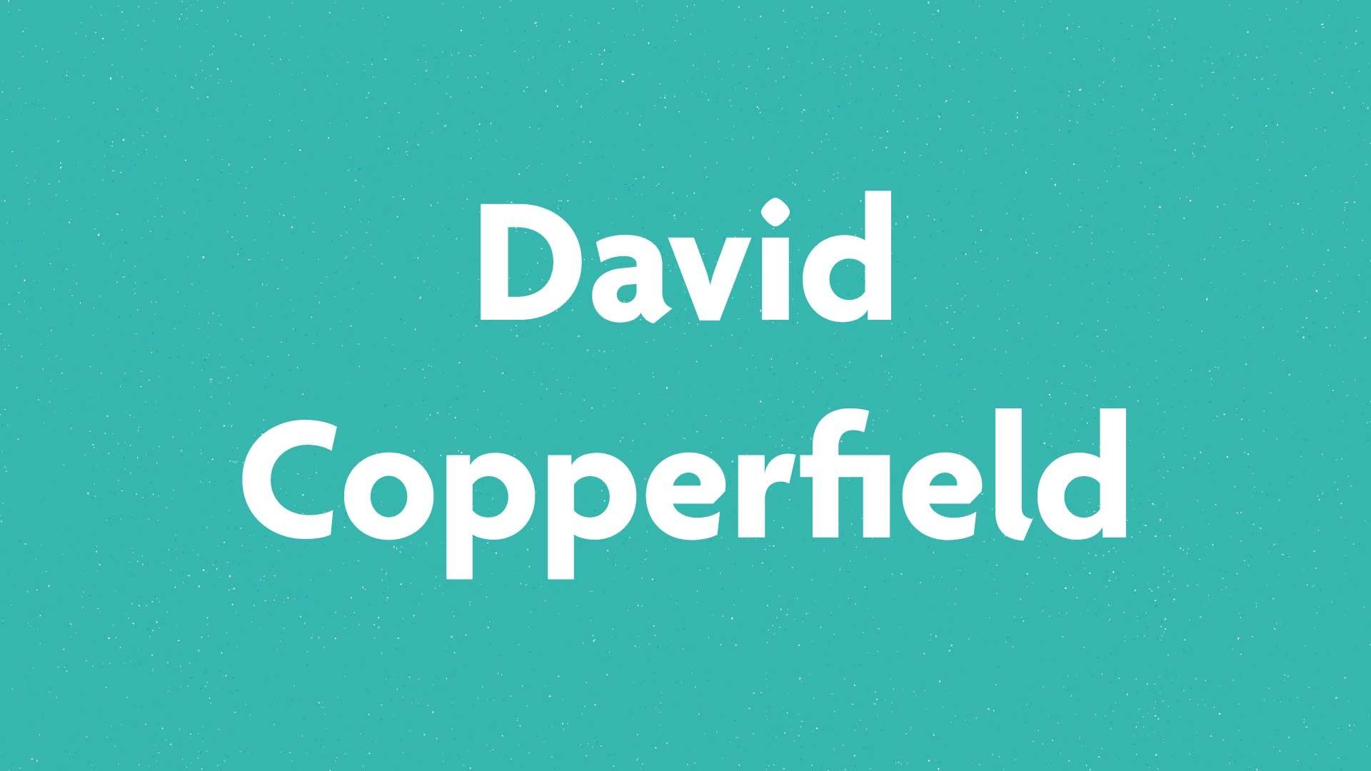 David Copperfield book submission card on a green background.