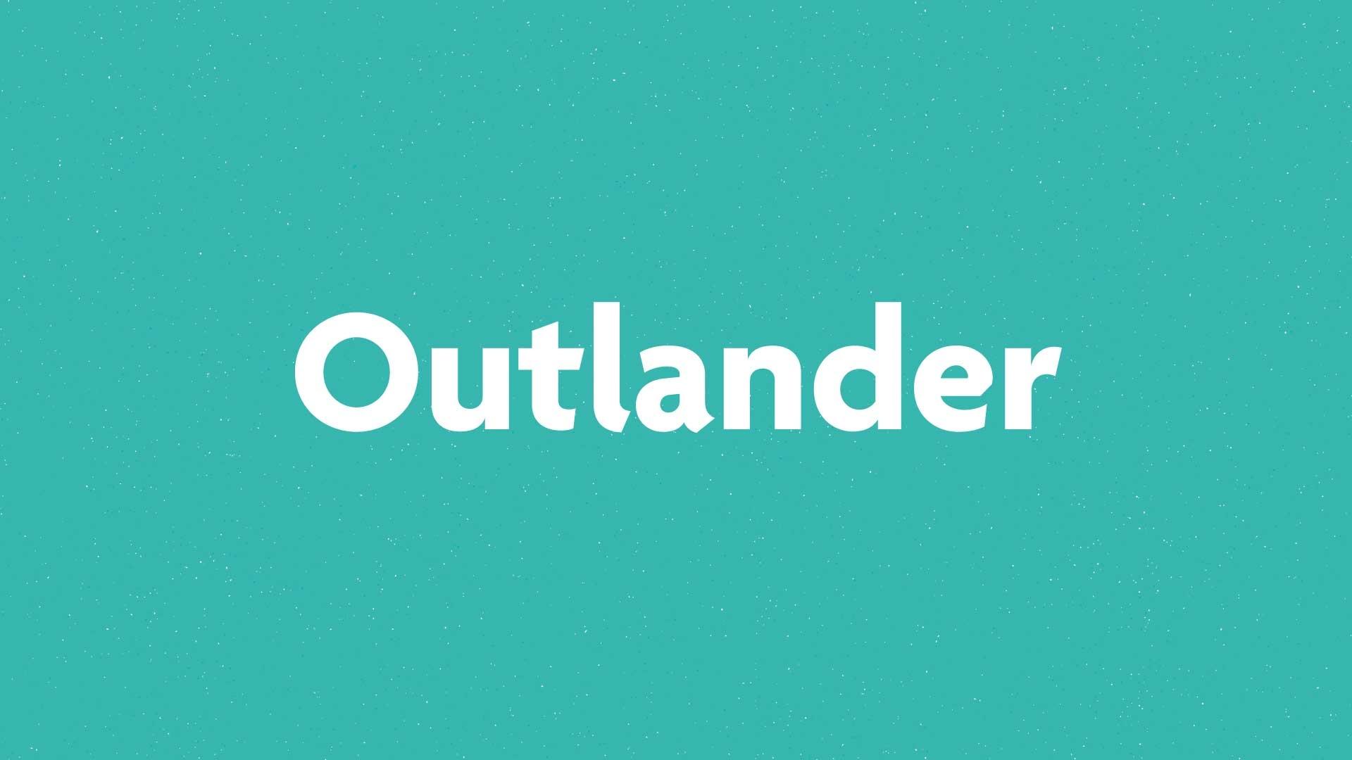 Outlander book submission card on a green background.