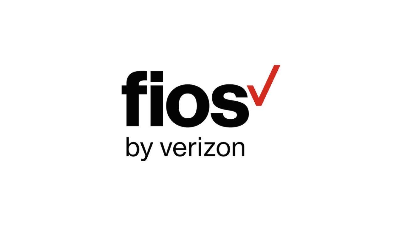 The Verizon Fios logo features black sans serif type and the red Verizon check mark.