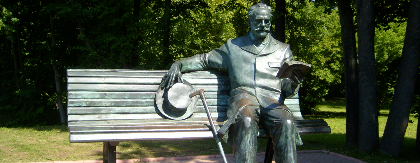 Statue of Russian composer Pyotr Ilyich Tchaikovsk in Klin, Russia