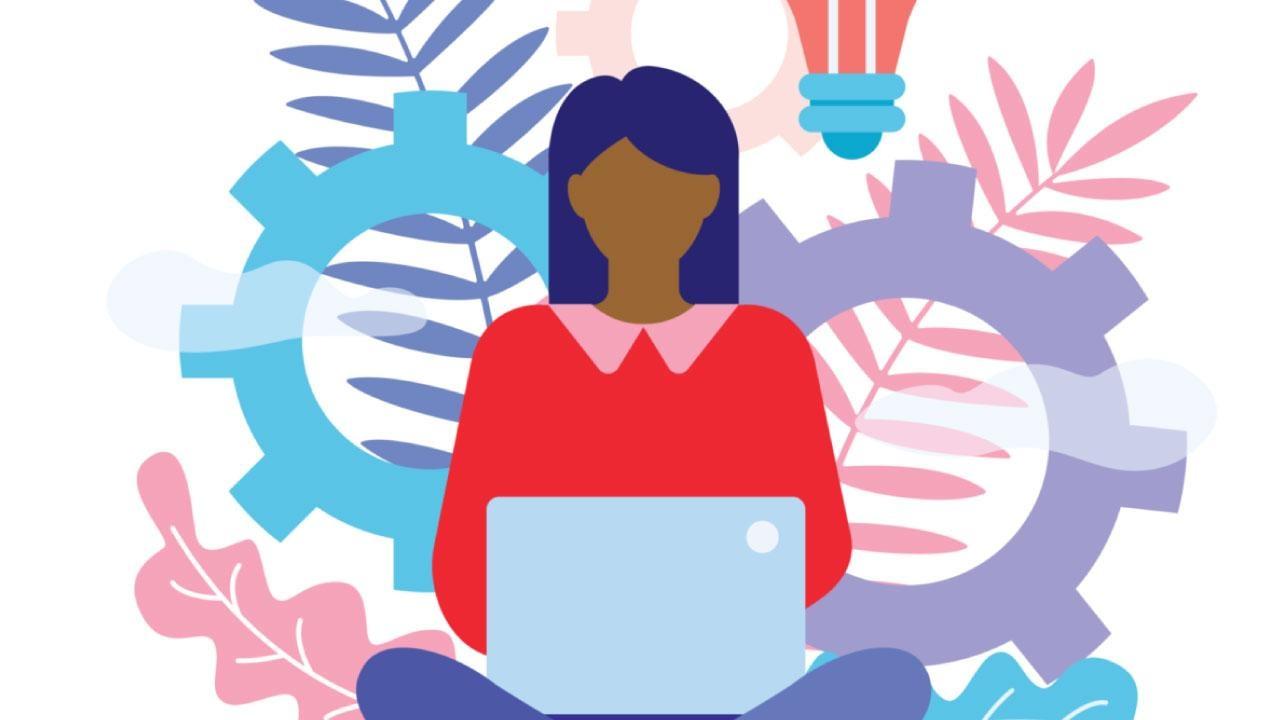 Illustration of a woman with a laptop in her lap
