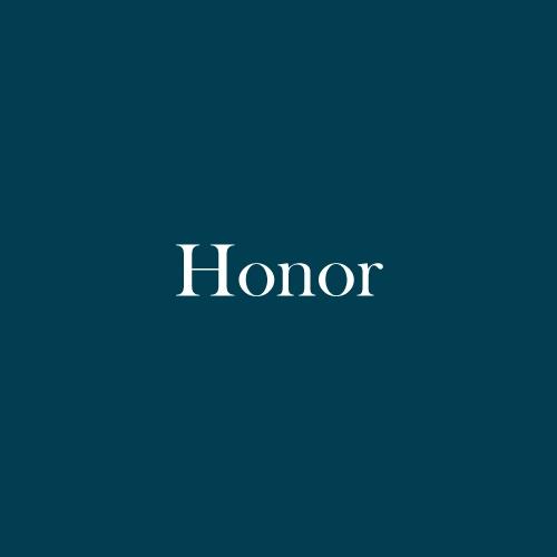 The word "Honor" is displayed in white, serif, type on a dark green background.