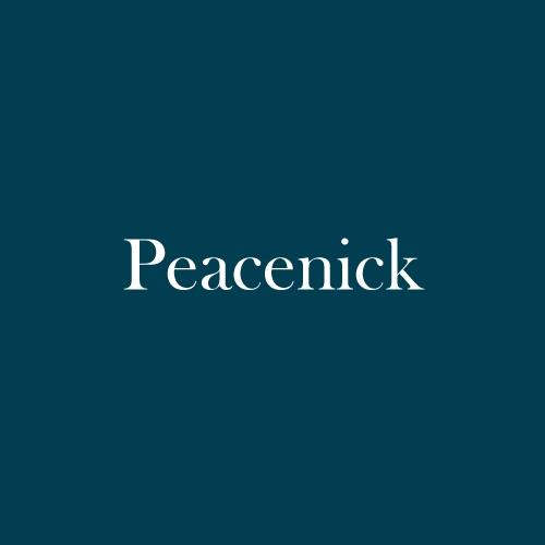 The word "Peacenick" is displayed in white, serif, type on a dark green background.