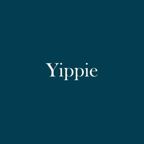 The word "Yippie" is displayed in white, serif, type on a dark green background.
