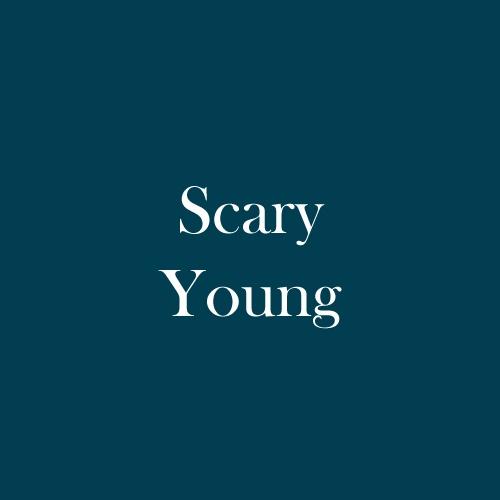 The word "Scary Young" is displayed in white, serif, type on a dark green background.
