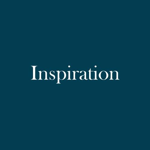 The word "Inspiration" is displayed in white, serif, type on a dark green background.