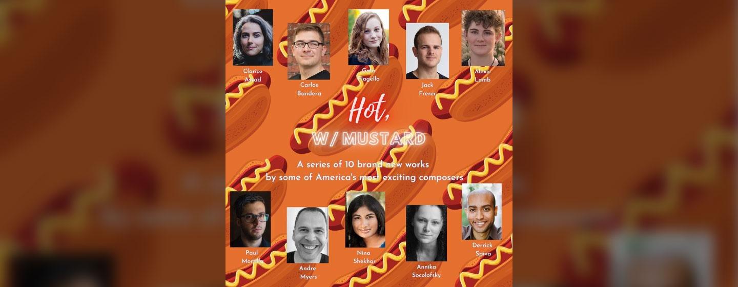 Hot w/Mustard promotional image from Instagram, featuring headshots of participating composers.