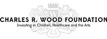 Charles R. Wood Foundation Logo in black with a light gray crest emblem behind the text and the words Investing in Children, Healthcare, and the Arts below