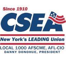 CSEA Logo in dark blue font with the words New York's Leading Union below and Since 1910 above in red