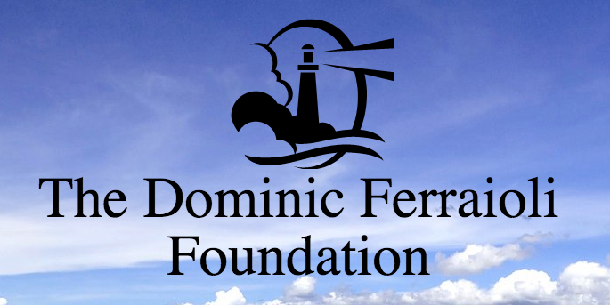 The Dominic Ferraioli Foundation logo featuring black serif type, a lighthouse, and a blue sky with clouds.