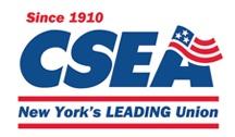 CSEA Logo in dark blue font with the words New York's Leading Union below and Since 1910 above in red