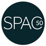 SPAC 50 Logo Mark with the letters S P A C in all caps and the number 50 nestled in the C all contained in a black circle