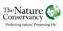 The Nature Conservancy Logo in black serif font with the words Protecting nature, Preserving Life below with a green sphere and white leaves to the right