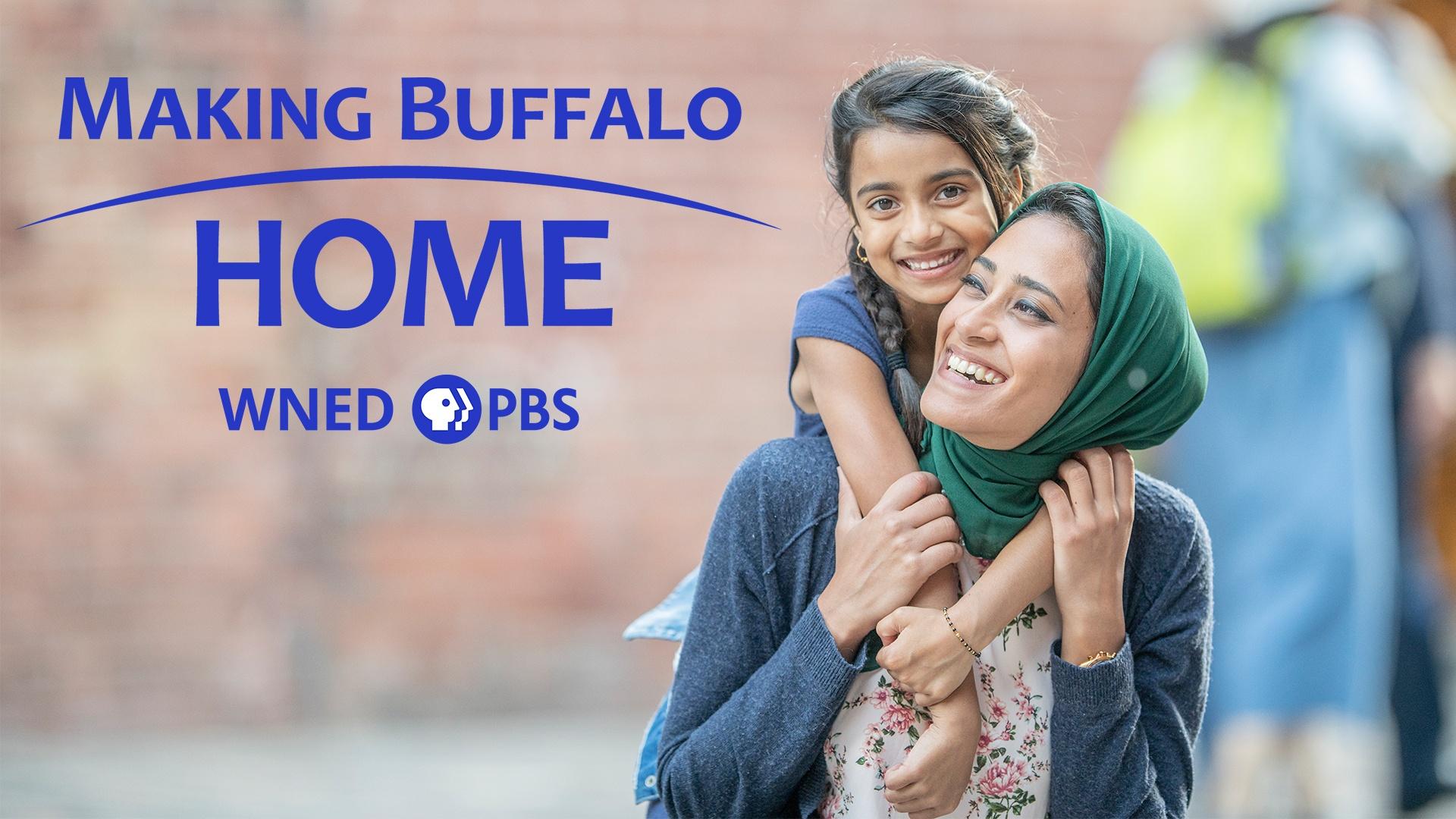 Making BUffalo Home logo with a woman carrying a young girl on her back