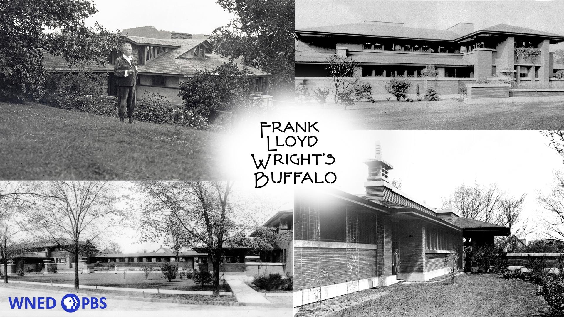 Old black and white photos of the Frank Lloyd Wright house in Buffalo, NY.